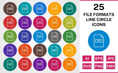 Ensemble d&amp;#39;icônes 25 FILE FORMAT LINE CIRCLE PACK
