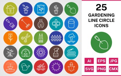 25 GARDENING LINE CIRCLE PACK Icon Set