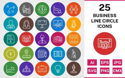 25 BUSINESS LINE CIRCLE PACK Icon Set