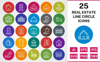 25 REAL ESTATE LINE CIRCLE PACK Ikonuppsättning
