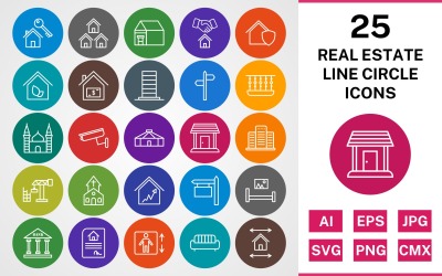25 REAL ESTATE LINE CIRCLE PACK Ikonuppsättning