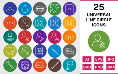 25 UNIVERSAL LINE CIRCLE PACK Ikonuppsättning