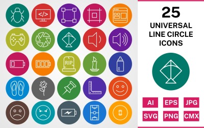 25 UNIVERSAL LINE CIRCLE PACK Ikonuppsättning