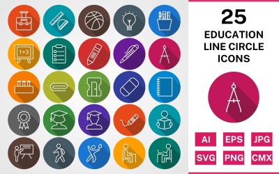 25 BILDUNGSLINIE KREIS SCHATTIERTES PAKET Icon-Set