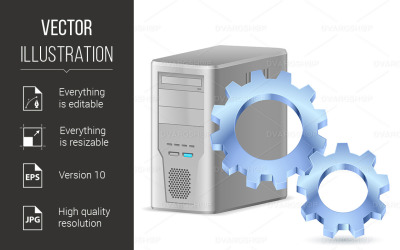 Gearwheel With Computer - Vector Image