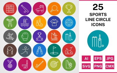 25 SPORT OCH SPEL LINE CIRCLE PACK Ikonuppsättning
