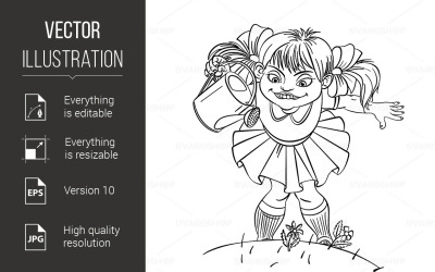 Little Girl with Watering Can - Vector Image
