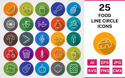 25 MATLINJE CIRKEL SKYGGAD PACK Ikonuppsättning