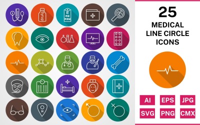 25 MEDICINSK LINE CIRCLE SHADOWED PACK Ikonuppsättning
