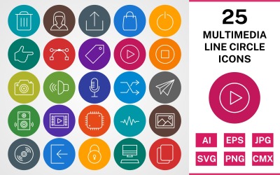 25 MULTIMEDIA LINE CIRCLE PACK Ikonuppsättning
