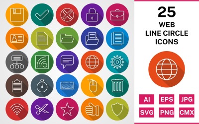 25 PAKIET PAKIETU CIENIOWANEGO KOŁA LINII INTERNETOWEJ Zestaw ikon