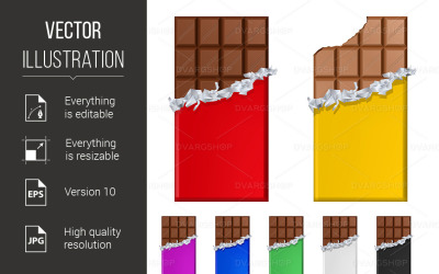 Sada čokoládových tyčinek v barevné obaly - vektorový obrázek
