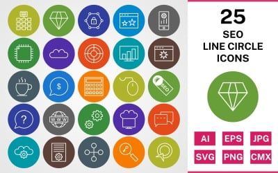 25 SEO LINE CIRCLE PACK Icon Set