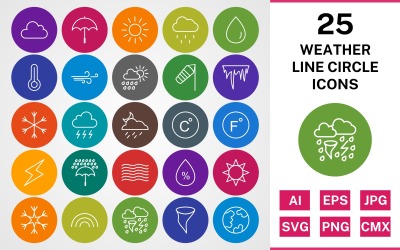 25 set di icone del pacchetto del cerchio della linea meteorologica