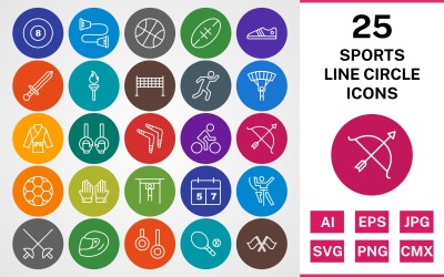25 SPORT OCH SPEL LINE CIRCLE PACK Ikonuppsättning
