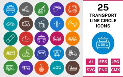 25 TRANSPORTLINJE CIRCLE PACK Ikonuppsättning