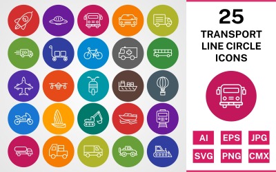 25 TRANSPORTLINJE CIRCLE PACK Ikonuppsättning