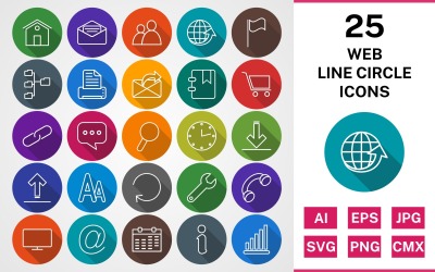 25 WEB LINE CIRCLE SHADOWED PACK Icon Set