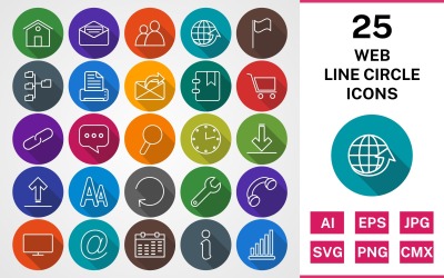 25 WEB LINE CIRCLE SHADOWED PACK Ikonuppsättning