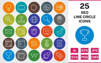 25 Zestaw ikon PAKIET KOŁA LINII SEO