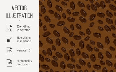 Coffee Beans Seamless Illustration on Brown Background - Vector Image