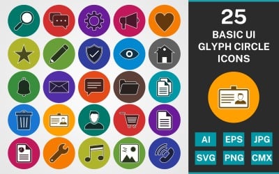 25 BASIC UI GLYPH CIRCLE PACK图标集