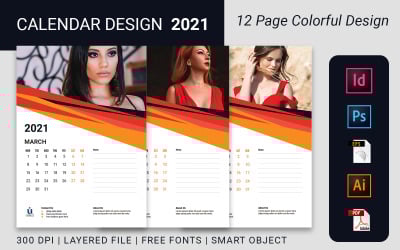 12 Pages Colorful Wall Calendar Design Template 2021 Volume - 2 Planner 116385