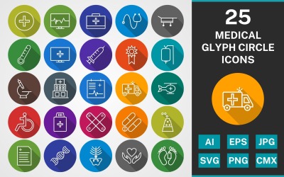 25 ПАКЕТ МЕДИЧНИХ ГЛИФНИХ КРУГІВ Набір іконок