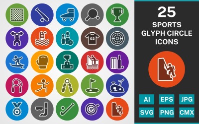 25 SPORT E GIOCHI GLYPH CIRCLE PACK Icon Set