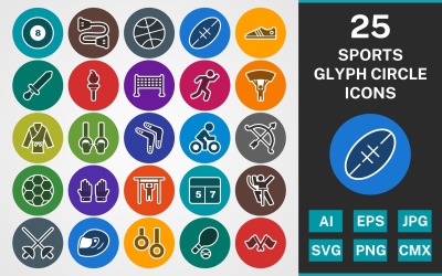 25 SPORT UND SPIELE GLYPH CIRCLE PACK Icon Set