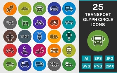 25 TRANSPORT GLYPH CIRCLE PACK Icon Set