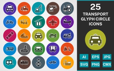 25 TRANSPORT GLYPH CIRCLE PACK Ikonuppsättning