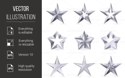 Différents types et formes d&amp;#39;étoiles d&amp;#39;argent - Image vectorielle