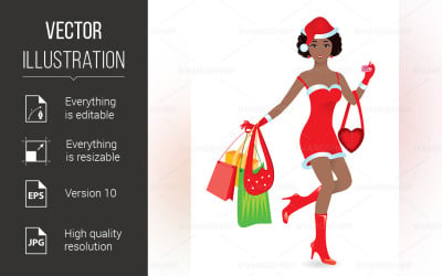 Happy Shopping Girl on White Background - Vector Image