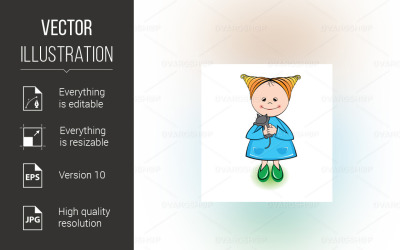 Kiz, ile, kedi, -, vector, heykel