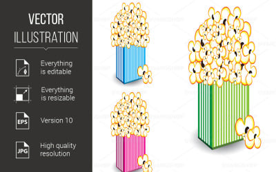 Popcorn in a Colorful Striped Bags - Vector Image
