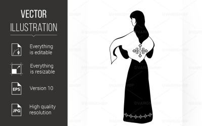 Back of the Girl with Shawl - Vector Image