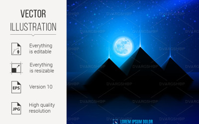 blue Night Desert Landscape - Vector Image