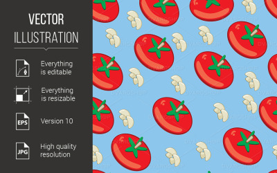 Seamless Texture of the Tomatoes and Mushrooms - Vector Image