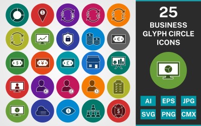 25 BUSINESS GLYPH CIRCLE PACK Ikonuppsättning