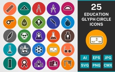 25 Ensemble d&amp;#39;icônes EDUCATION GLYPH CIRCLE PACK