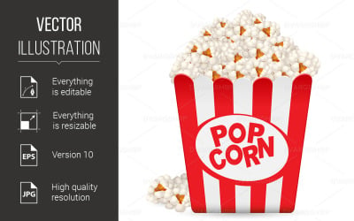 Popcorn in een gestreepte kuip - vector afbeelding