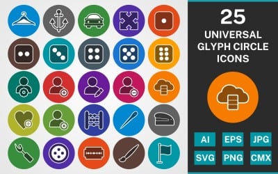 25 UNIVERSAL GLYPH CIRCLE PACK Icon Set