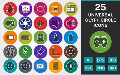 25 UNIVERSAL GLYPH CIRCLE PACK Ikonuppsättning