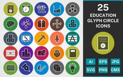 25 UTBILDNING GLYPH CIRCLE PACK Ikonuppsättning