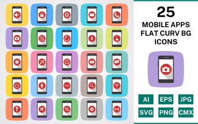 25 APPLIS MOBILES FLAT CURV BG PACK Icon Set