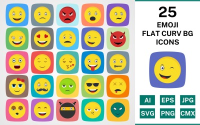 25 EMOJI FLAT CURV BG PACK图标集