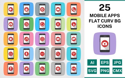 25 MOBİL UYGULAMALAR DÜZ EĞRİ BG PAKETİ Simge Seti