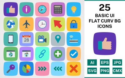 25 BASIC UI FLAT CURV BG PACK Symbolsatz