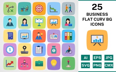 25 BUSINESS FLAT CURV BG PACK Icon Set
